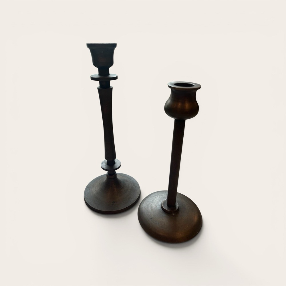 CTW Home Collection Set Of 2 Rustic Metal Taper Candle Holders Bronze